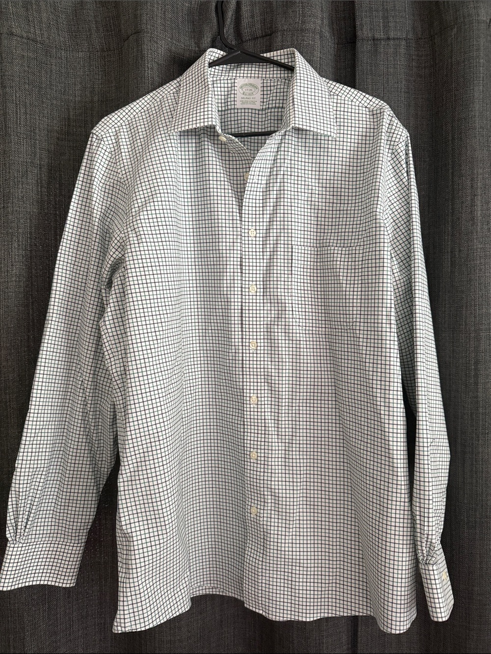 Brooks Brothers White Dress Shirt with Blue Grid Check